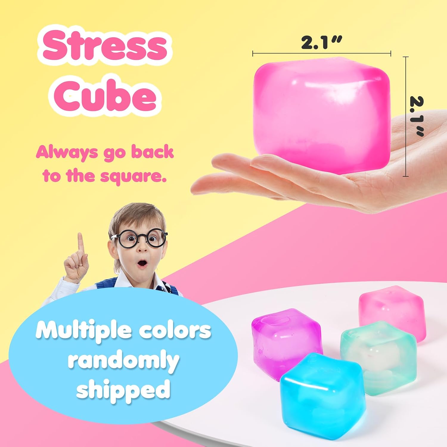 3pack Stress Cube Squishy Stress Balls for Adults Kids Fidget Toy for Your Best Mellow and Chill -Ice Cubes-Square Shape with Filling in Pink Purple Blue (3pcs Cube ) : Toys & Games - Image 3