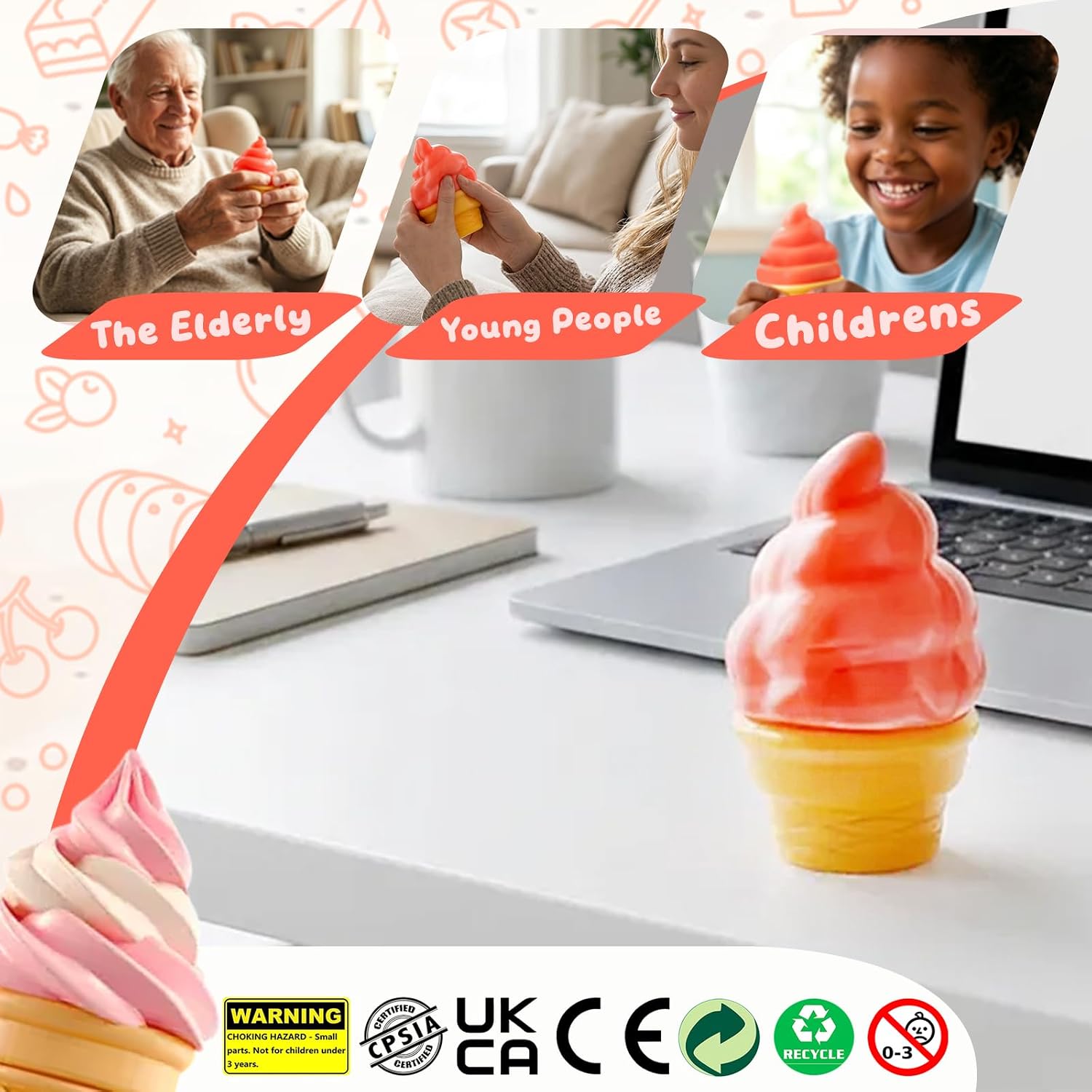 Stress Relief Ice Cream Cone Squishy Toy - Play GORO Nice Cream Sensory Squeeze Fidget Toy. Soft Anti-Anxiety Toy for Kids Adults ADHD Autism : Toys & Games - Image 7