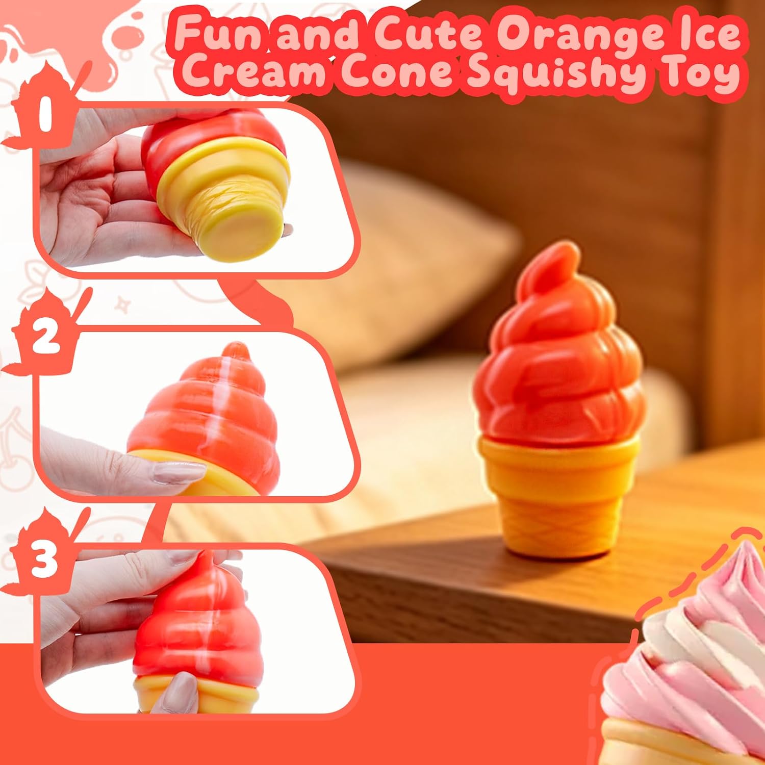 Stress Relief Ice Cream Cone Squishy Toy - Play GORO Nice Cream Sensory Squeeze Fidget Toy. Soft Anti-Anxiety Toy for Kids Adults ADHD Autism : Toys & Games - Image 2