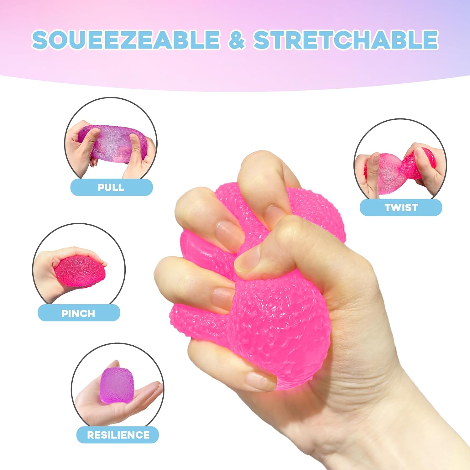 Stress Balls-Gumdrop Squishy Stress for Kids and Adults. Super Solid Squeeze Ball. Sensory for Stress Relief. Birthday. Easter Basket Stuffers and Party Favors(Pink) : Toys & Games - Image 5