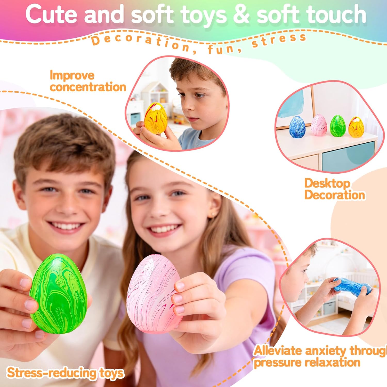 4Pack Easter Eggs Squishy Fidget Toys Squeeze Toys for Kids Girls Boys Colorful Marbled Squishy Balls Stress Balls Easter Egg Fillers Stress Relief Sensory Toys Anxiety Relief : Home & Kitchen - Image 6