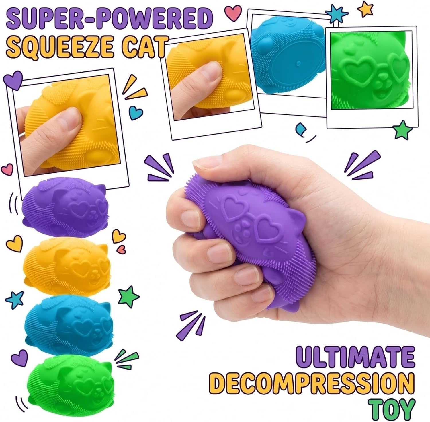 Cool Cat Squeeze Squishy. Cute Cat Stress Fuzz Ball. Slow Rise Sensory Fidget Balls.Sensory Stress Ball Relief (Blue) : Toys & Games - Image 4