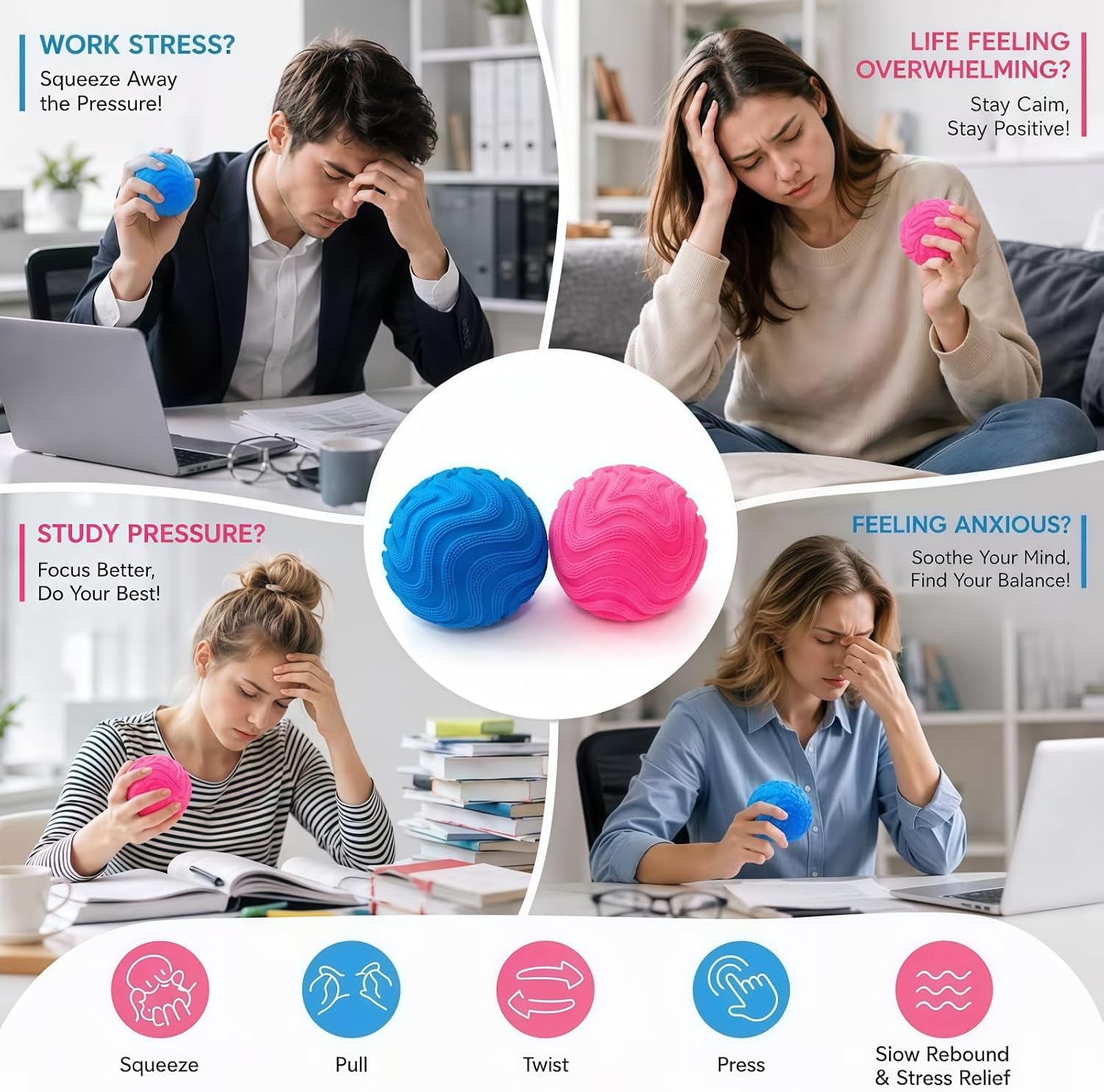 Fuzz Ball Squishy 2 Pcs. Squishy Fuzz Ball Soft Sensory Squeeze Toys. Stress Balls for Adults. Anxiety Stress Relief Fuzzball. Office Desk Decor (Pink & Blue) : Toys & Games - Image 3