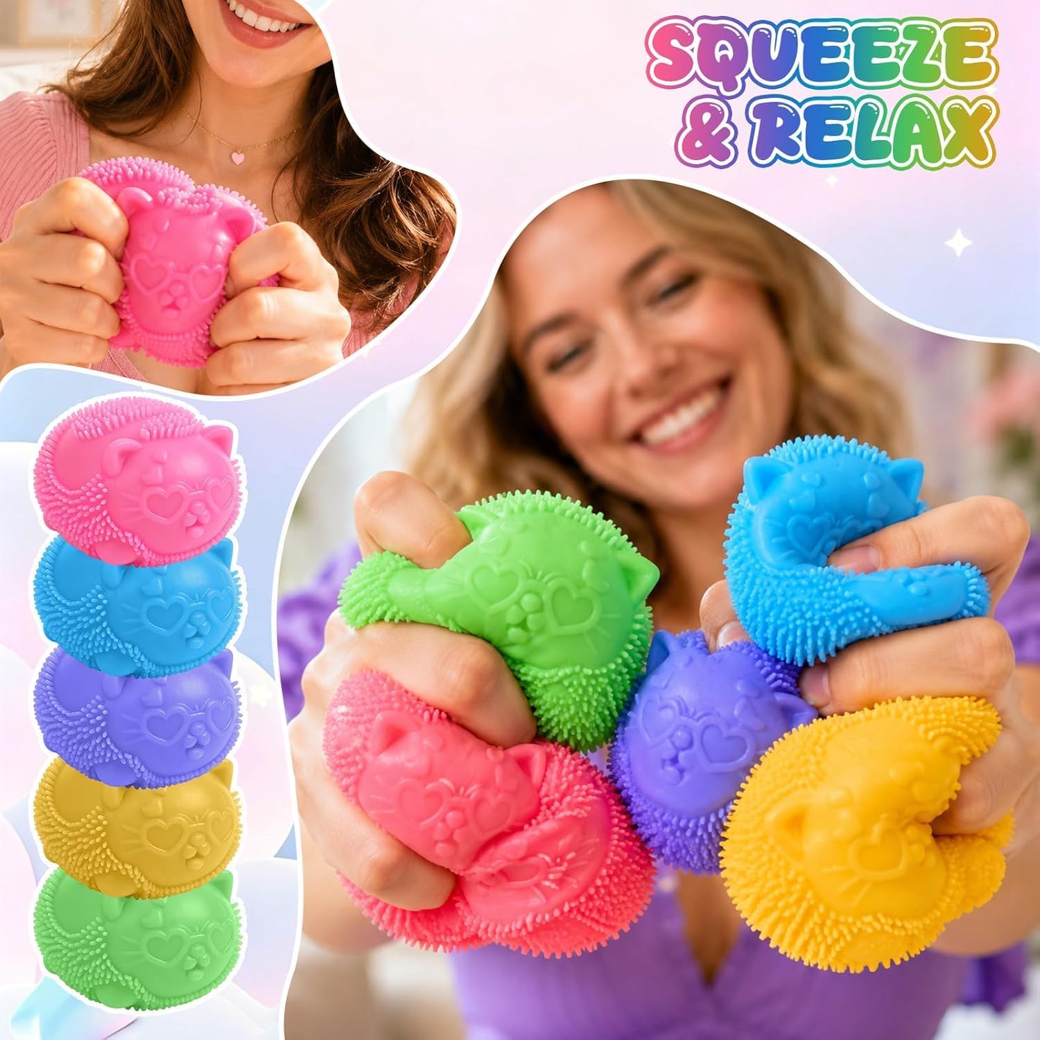 Cool Cat Squeeze Squishy. Cute Cat Stress Fuzz Ball. Slow Rise Sensory Fidget Balls.Sensory Stress Ball Relief (Blue) : Toys & Games - Image 6