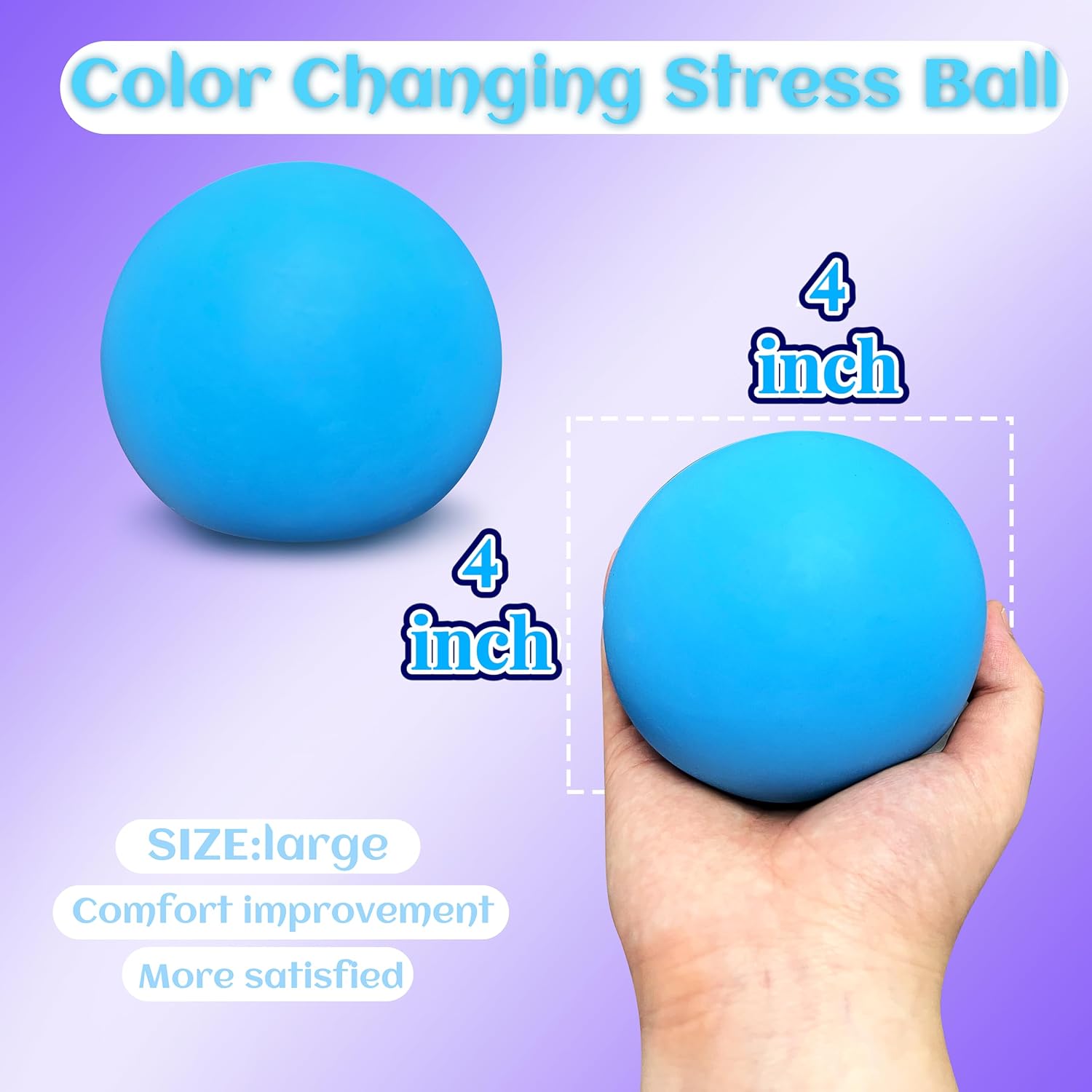 Giant Squishy Stress Balls for Kids and Adults. 4-inch Jumbo Squeeze Balls. Stretchy Dough Stress Ball Squishy Toys for Kids Party Favors. Sensory Toys | Blue Color Changing Stress Relief Balls : Toys & Games - Image 2