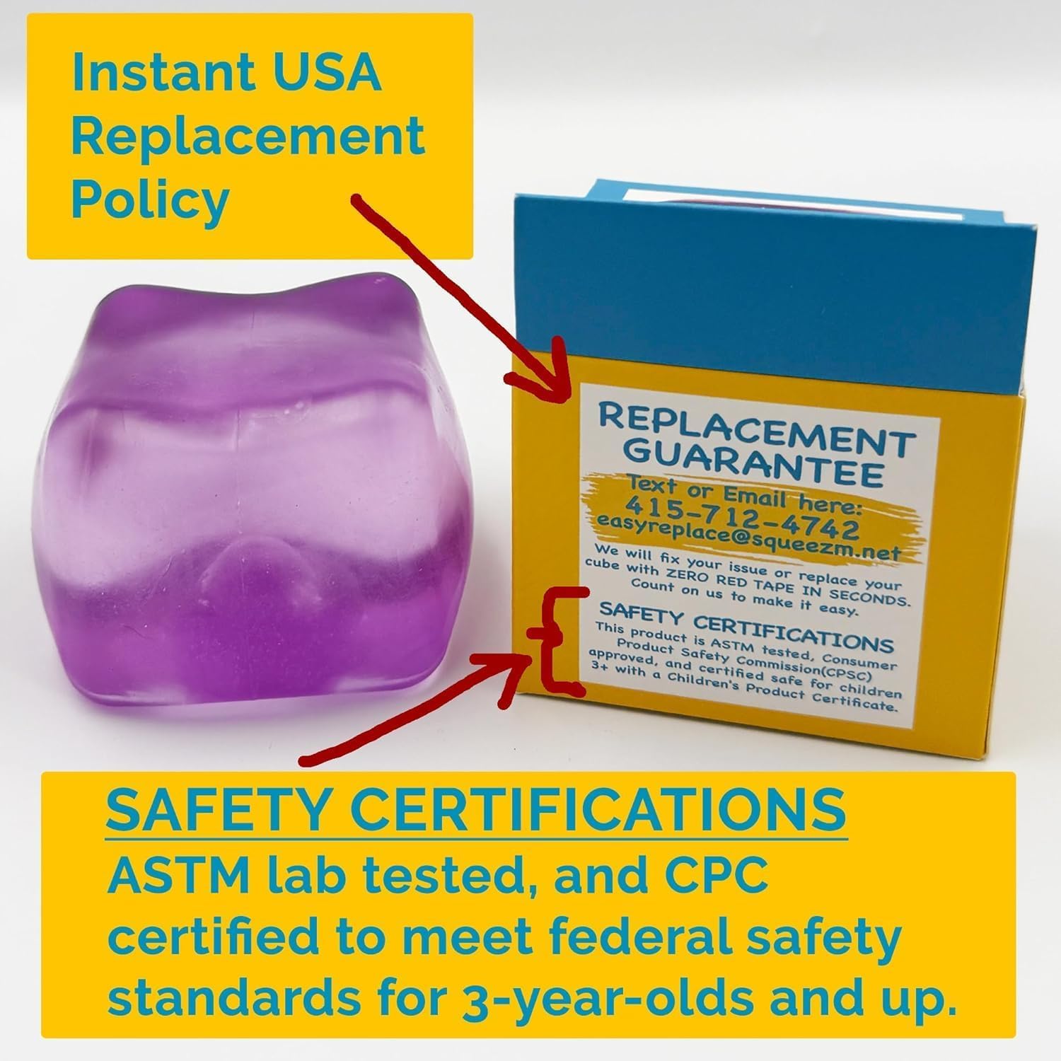 Premium Original Big Block Squeez'M Cube ?C 35% Larger Than The Standard Squishy Cube. Sensory Fidget Toy for Kids & Adults. Stress Relief. Focus & Play ?C Durable. Gift-Ready ?C ASTM Certified 3+ : Toys & Games - Image 5