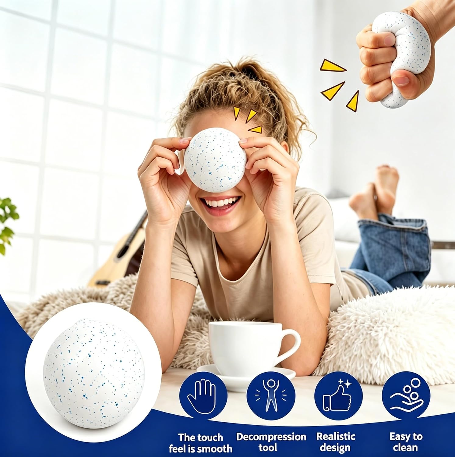 Snowball Stress Ball.Stretchy Fidget Toys for Anxiety Relief Squishy Toys.Realistic Snowball Squeeze Toy for Adults Stress Relief (Snowball 01) : Toys & Games - Image 3