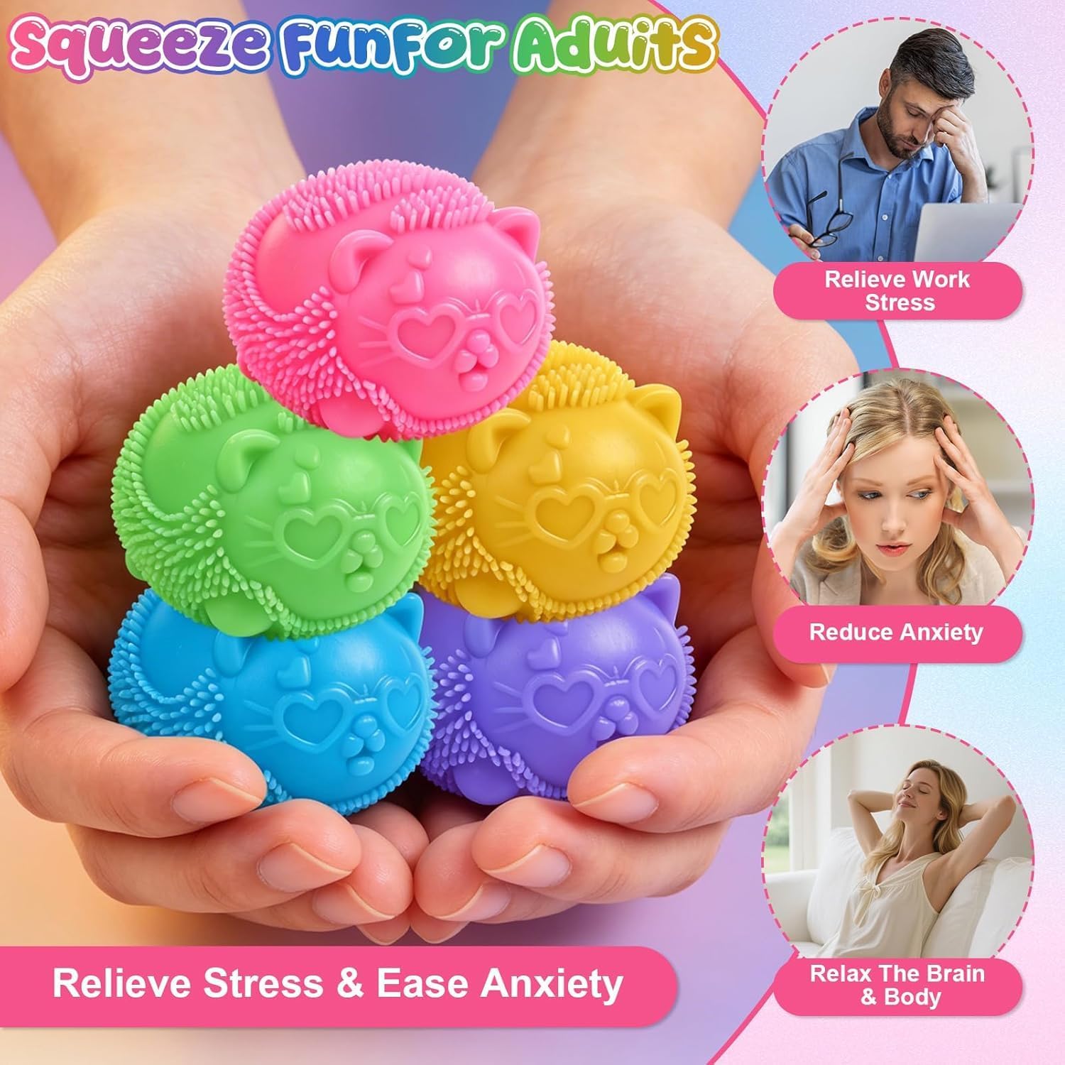 Cool Cat Squeeze Squishy. Cute Cat Stress Fuzz Ball. Slow Rise Sensory Fidget Balls.Sensory Stress Ball Relief (Blue) : Toys & Games - Image 5