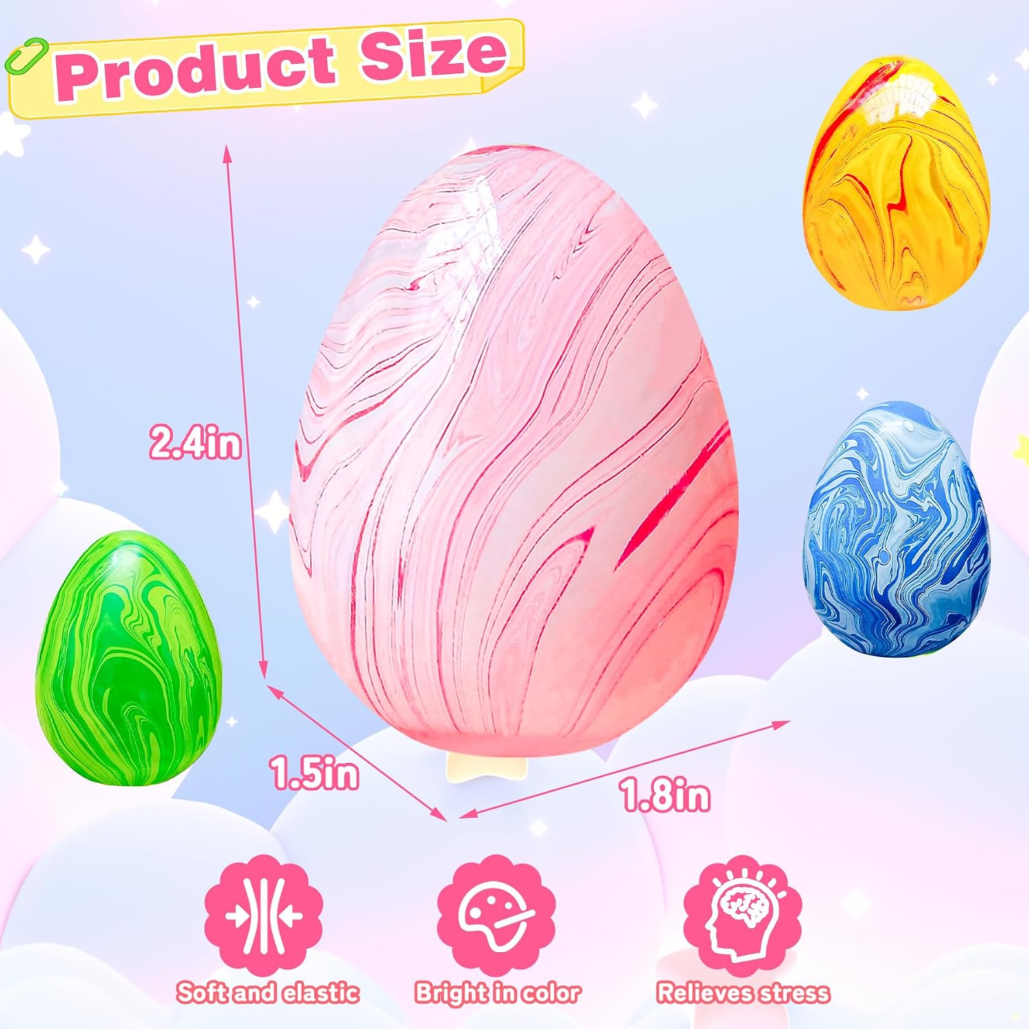 4Pack Easter Eggs Squishy Fidget Toys Squeeze Toys for Kids Girls Boys Colorful Marbled Squishy Balls Stress Balls Easter Egg Fillers Stress Relief Sensory Toys Anxiety Relief : Home & Kitchen - Image 2