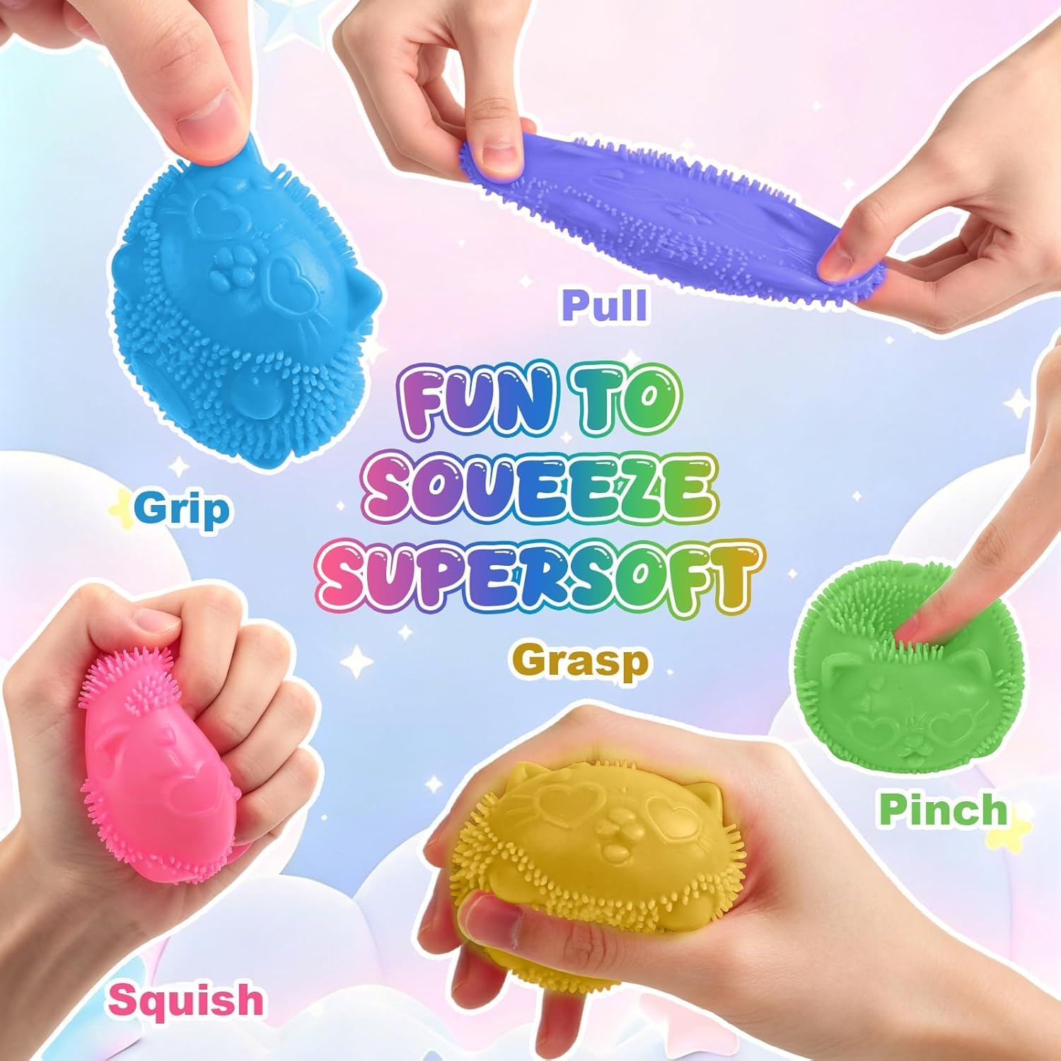 Cool Cat Squeeze Squishy. Cute Cat Stress Fuzz Ball. Slow Rise Sensory Fidget Balls.Sensory Stress Ball Relief (Blue) : Toys & Games - Image 3