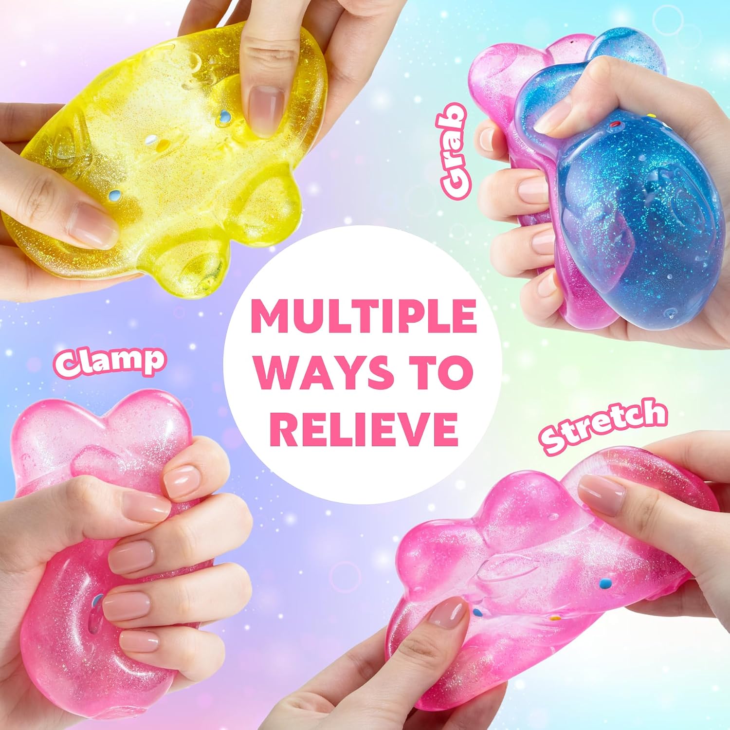 Stress Relief Glitter Bunny Squeeze Toy. Bunny Stress Ball- Anxiety Calming Sensory Fidget Toy. Soft Squishy Ball for ADHD Autism. Stresss Rabbit Squishy (Blue) : Toys & Games - Image 5