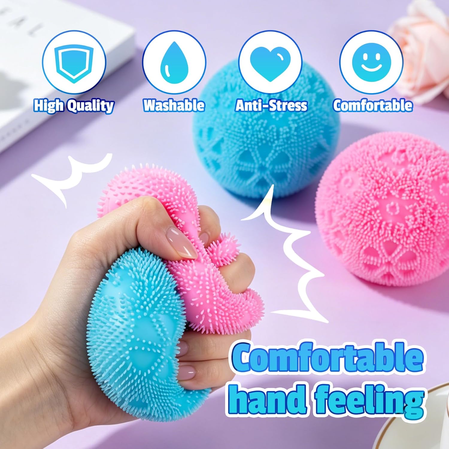 Fuzz Ball Squishy Stress Ball .Fuzzball Squishy .Soft Fidget Toy for Anxiety Relief. Sensory Squishy Ball Calming Tactile Grip for Soft Stress Relief Ball for Kids and Adults (Pink) : Toys & Games - Image 3
