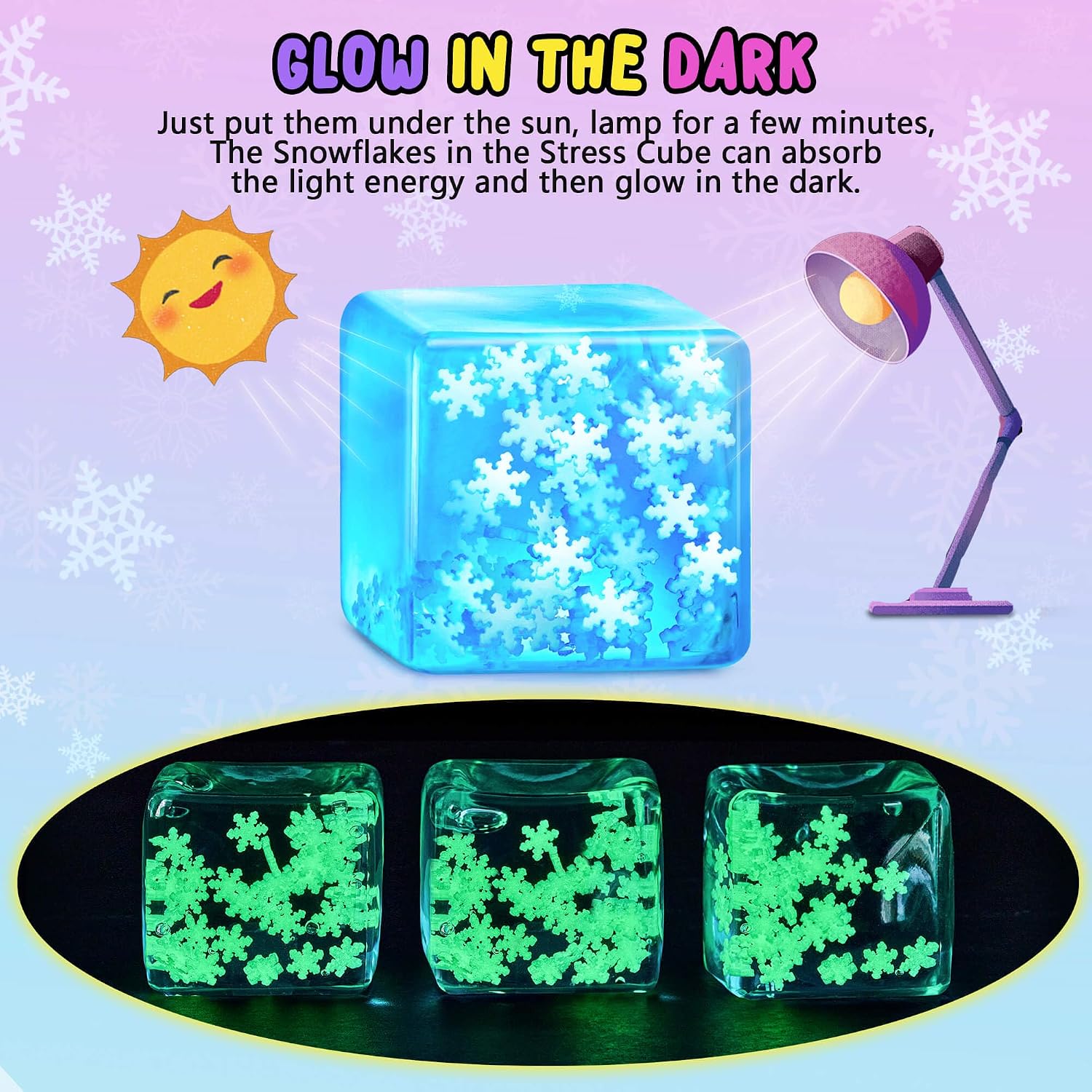 Squishy Fidget Toys Adults Stress Cube - Glow in The Dark Snowflakes Sensory Toys for Kids with Autism Stress Balls for Kids Teens Squeeze Squishy Toys Easter Basket Stuffers : Toys & Games - Image 3