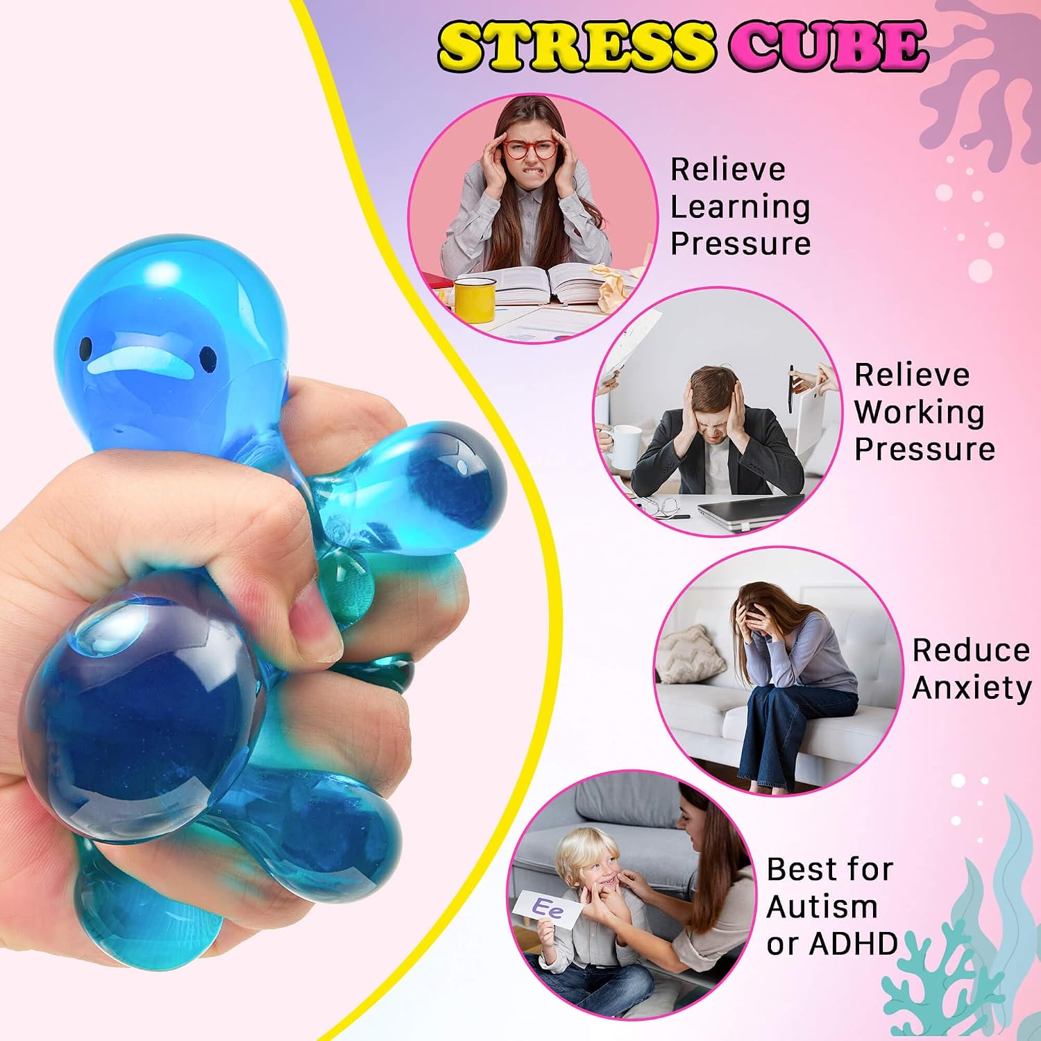 Stress Cube Squishy Fidget Toys Kids Adults - Glow in The Dark Whale Squish Toy Sensory Toys for Kids with Autism Stress Balls for Kids Squeeze Toys for Anxiety Stress Relief Easter Basket Stuffers : Toys & Games - Image 5