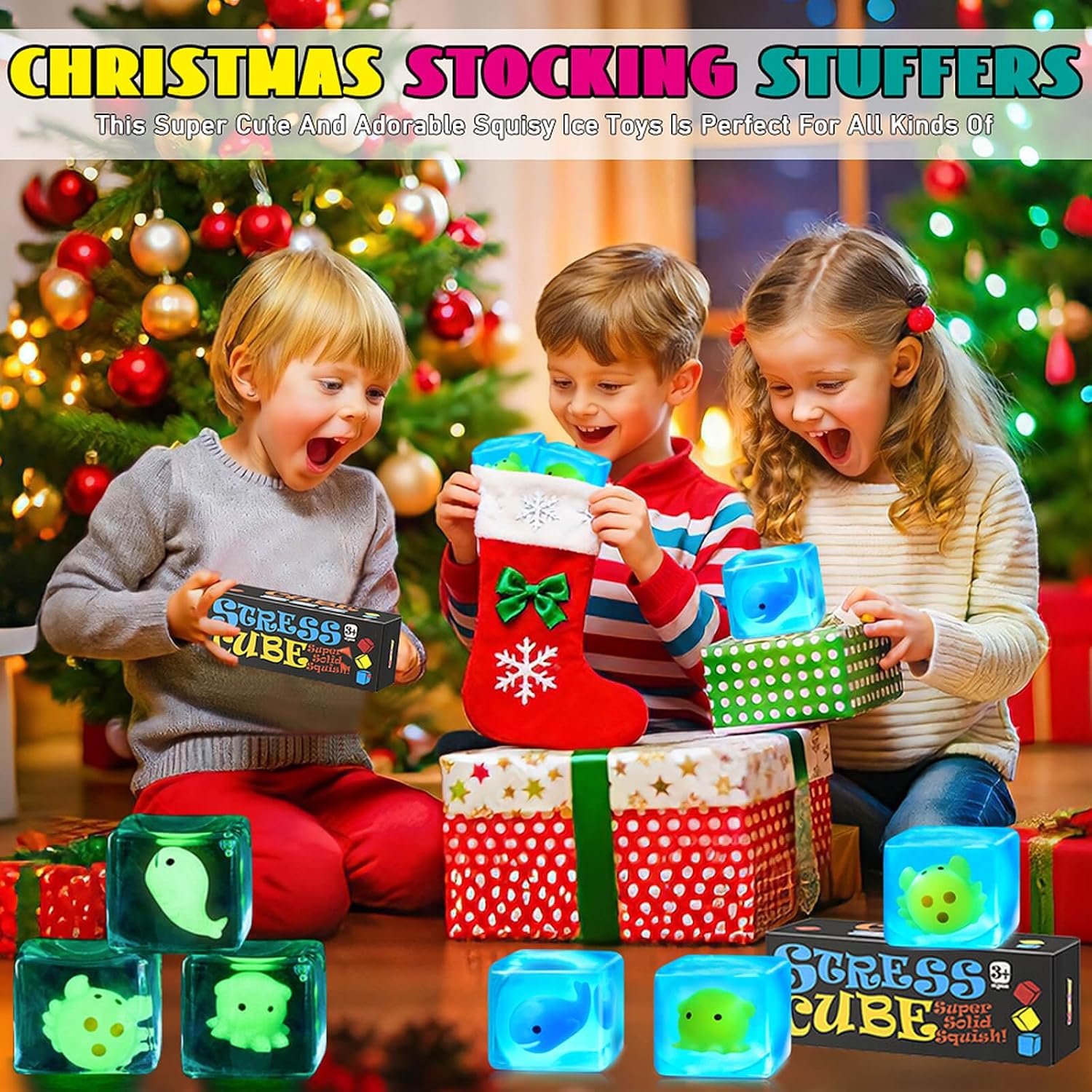 Stress Cube Squishy Fidget Toys Kids Adults - Glow in The Dark Whale Squish Toy Sensory Toys for Kids with Autism Stress Balls for Kids Squeeze Toys for Anxiety Stress Relief Easter Basket Stuffers : Toys & Games - Image 3