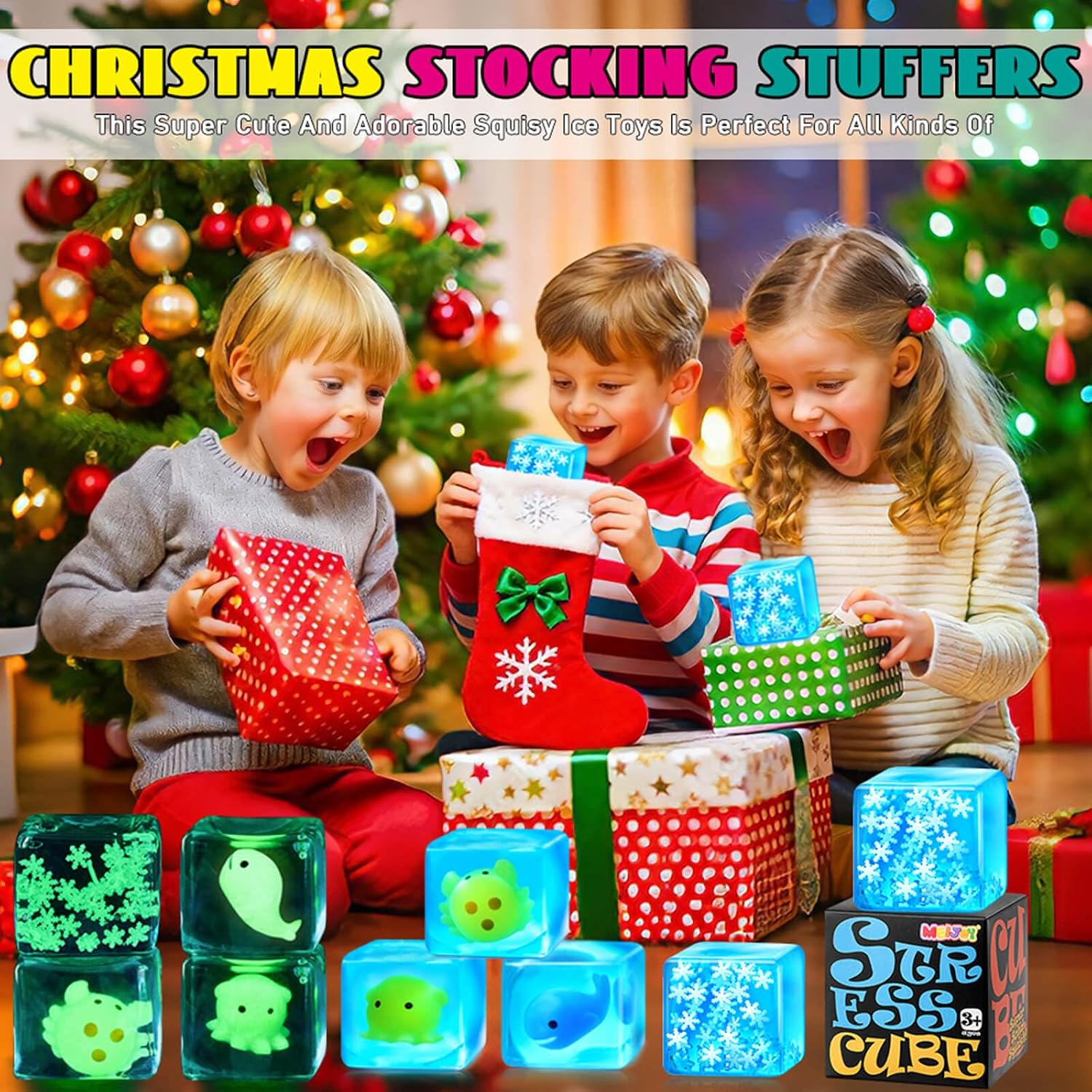 Squishy Fidget Toys Adults Stress Cube - Glow in The Dark Snowflakes Sensory Toys for Kids with Autism Stress Balls for Kids Teens Squeeze Squishy Toys Easter Basket Stuffers : Toys & Games - Image 2