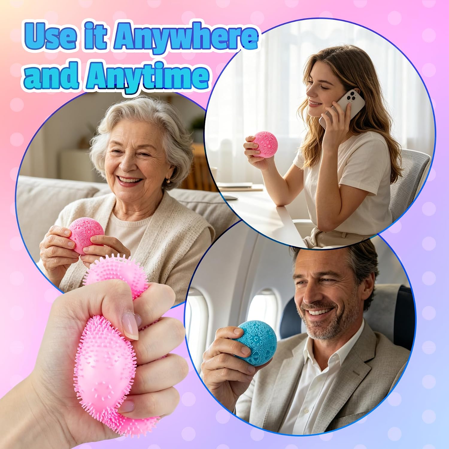 Fuzz Ball Squishy Stress Ball .Fuzzball Squishy .Soft Fidget Toy for Anxiety Relief. Sensory Squishy Ball Calming Tactile Grip for Soft Stress Relief Ball for Kids and Adults (Pink) : Toys & Games - Image 5