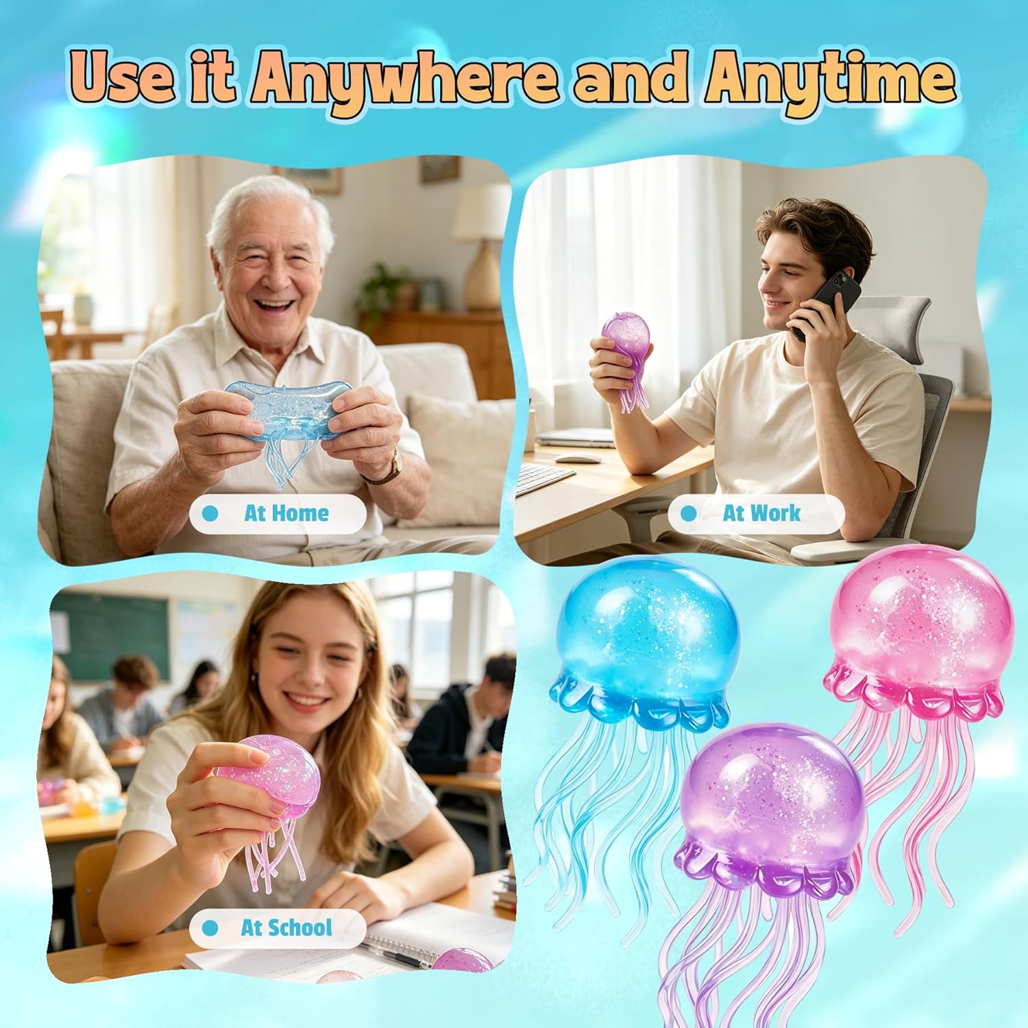 Jellyfish Squeeze Toy.2.16inch Jellyfish Squishy Malt Sugar Balls Filled Squishy Sensory Fidget Toy.Ultra Soft Moldable Slow Rise Stress Relief Toy for Adults Anxiety Relief(Purple) : Grocery & Gourmet Food - Image 5