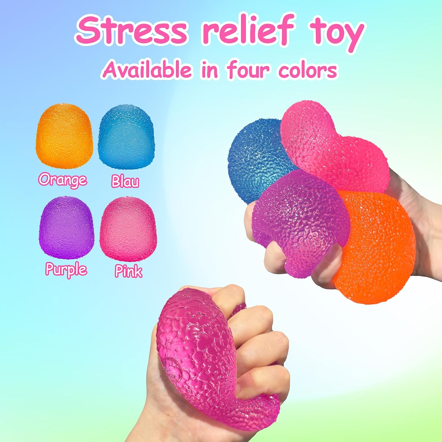 Stress Balls-Gumdrop Squishy Stress for Kids and Adults. Super Solid Squeeze Ball. Sensory for Stress Relief. Birthday. Easter Basket Stuffers and Party Favors(Pink) : Toys & Games - Image 3