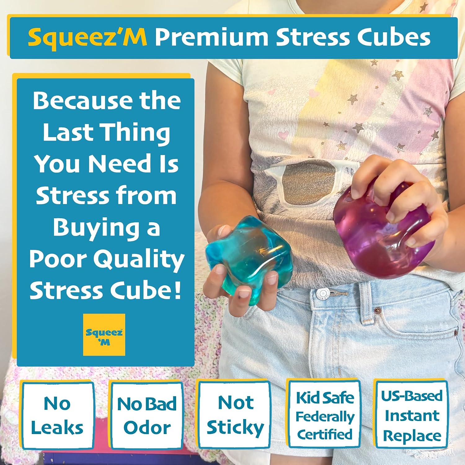 Premium Original Big Block Squeez'M Cube ?C 35% Larger Than The Standard Squishy Cube. Sensory Fidget Toy for Kids & Adults. Stress Relief. Focus & Play ?C Durable. Gift-Ready ?C ASTM Certified 3+ : Toys & Games - Image 2