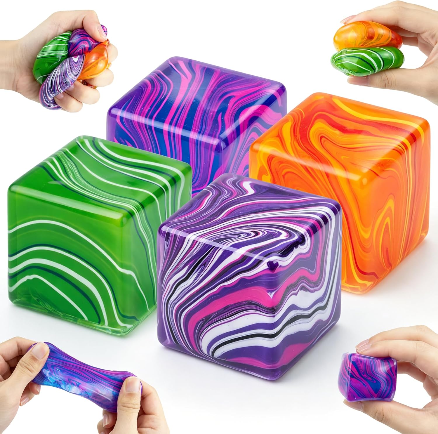 4 Pack Fidget Toys. Squishy Cube. Ice Cube Squishy for Anxiety & Stress Relief for Adults. Slow Rise Sensory Stress Balls. Classroom Prizes : Toys & Games
