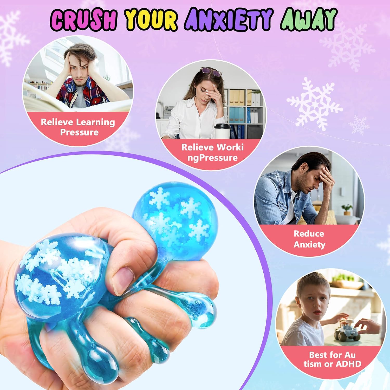 Squishy Fidget Toys Adults Stress Cube - Glow in The Dark Snowflakes Sensory Toys for Kids with Autism Stress Balls for Kids Teens Squeeze Squishy Toys Easter Basket Stuffers : Toys & Games - Image 4